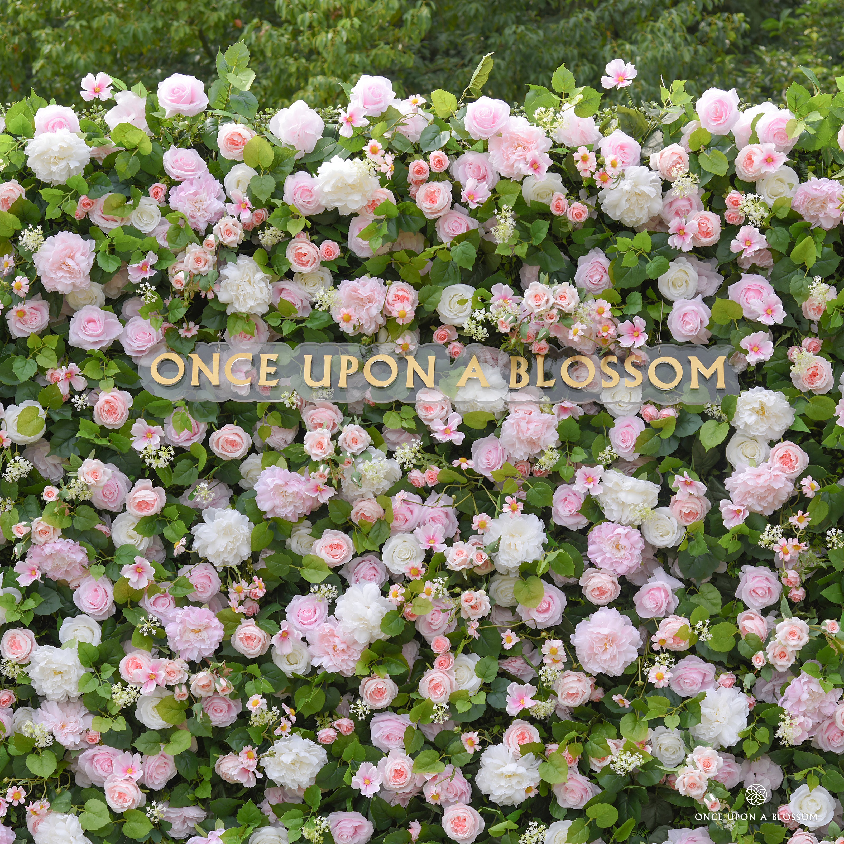 close-up of blush silk roses and white blooms