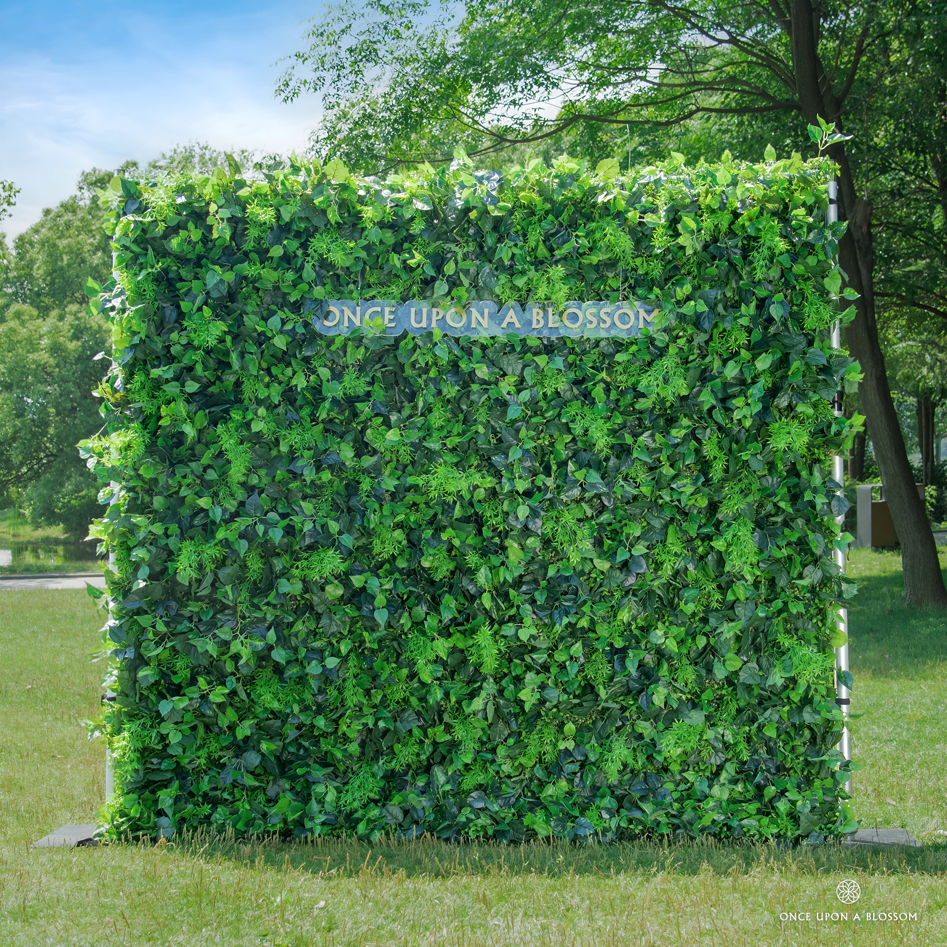 front view of greenery wall from our Simply Evergreen.