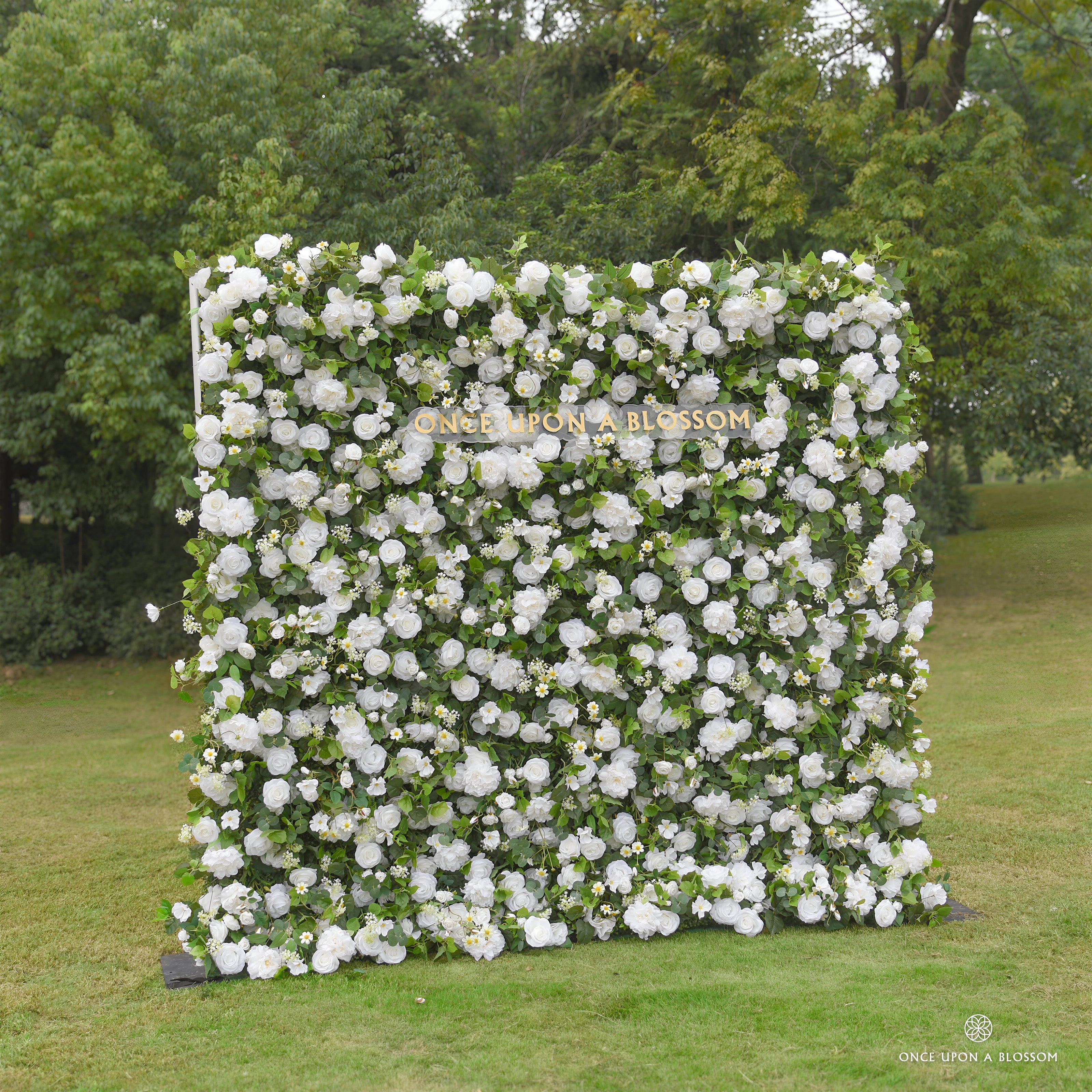 silk white floral wall for bridal showers and events