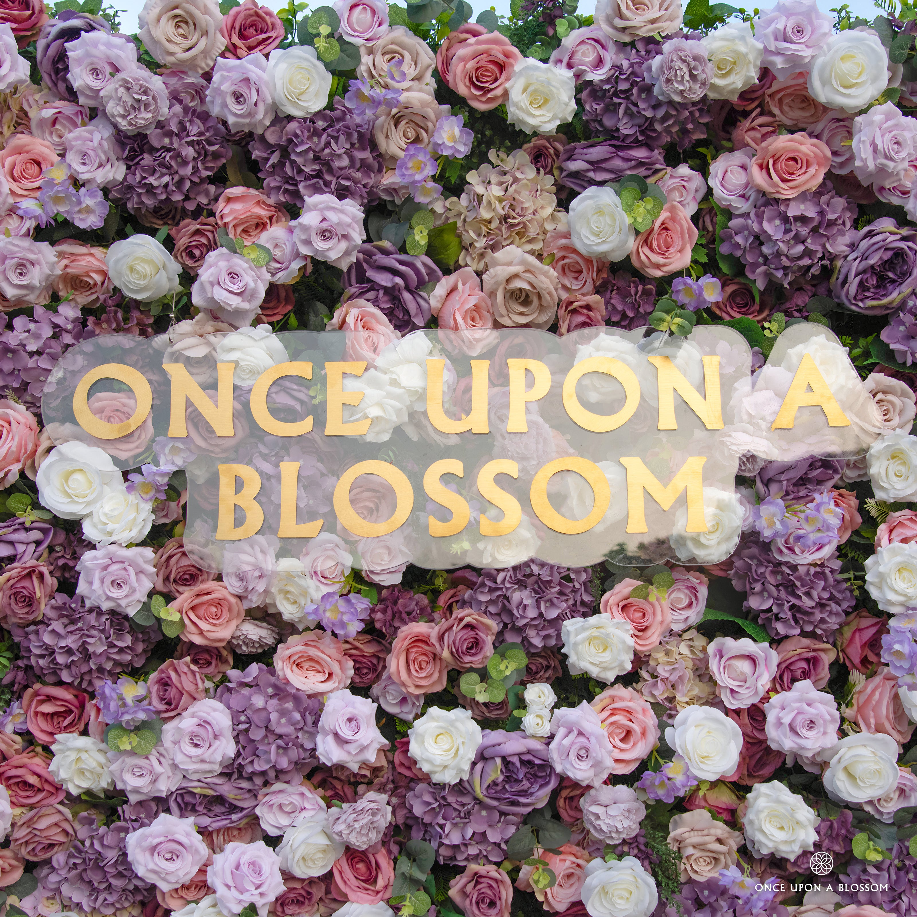 close-up of flower textures of purple, pink, and white flower wall featuring roses, from our Purple Velvet.