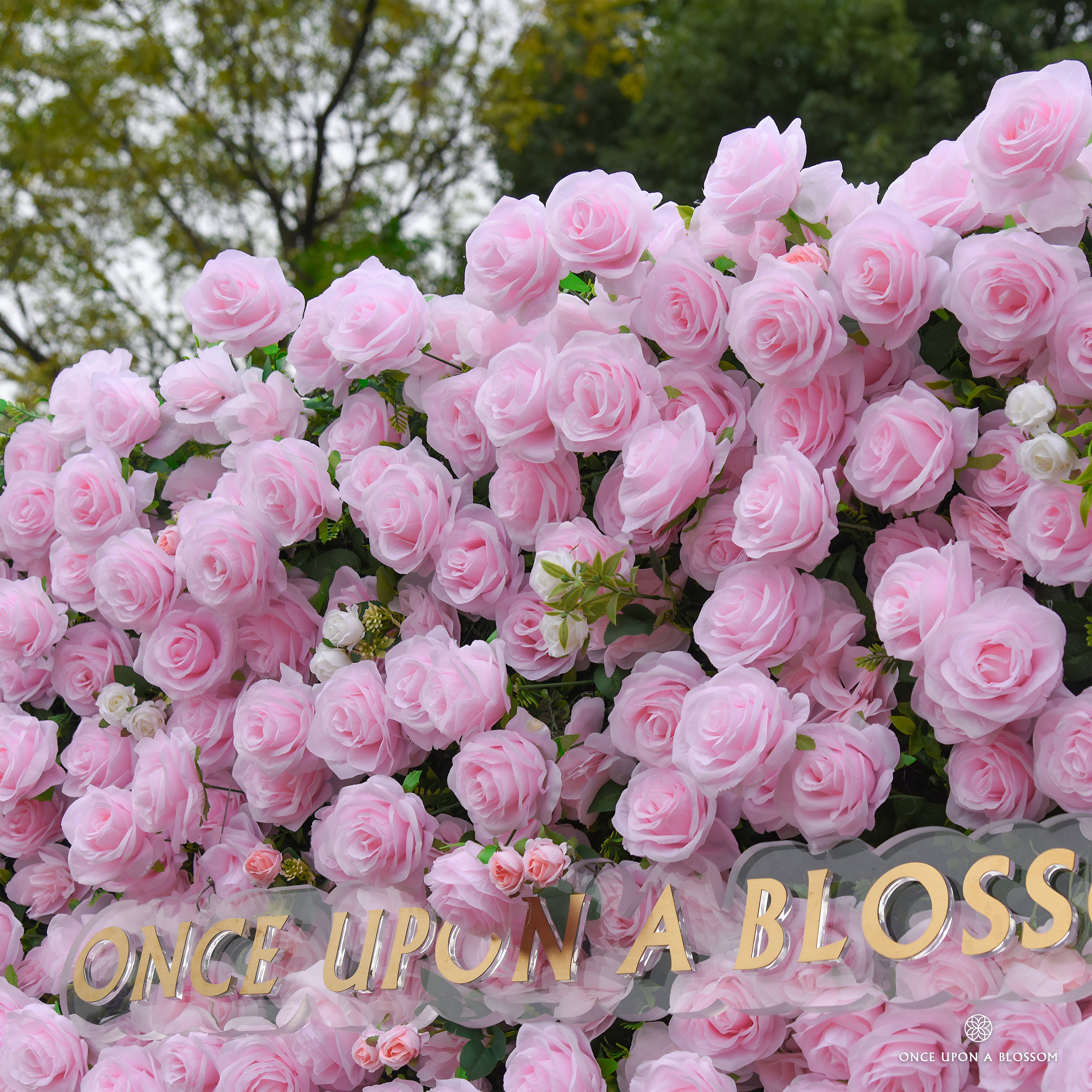 Color highlights from Daydream Blush, featuring pink roses, blush petals for a dreamy, wedding backdrop.