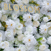 Floral arrangement of artificial flowers on once upon a blossom flower walls