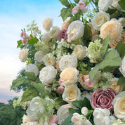 Detail of rose blooms and greenery from Spring Melody flower wall.