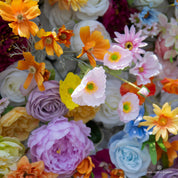 Colorful petal and bloom detail from Wildflower Field flower wall backdrop.