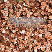 detail shot of petals and foliage of gold, white, and orange flower wall featuring roses and golden leaves, from our Golden Hours.
