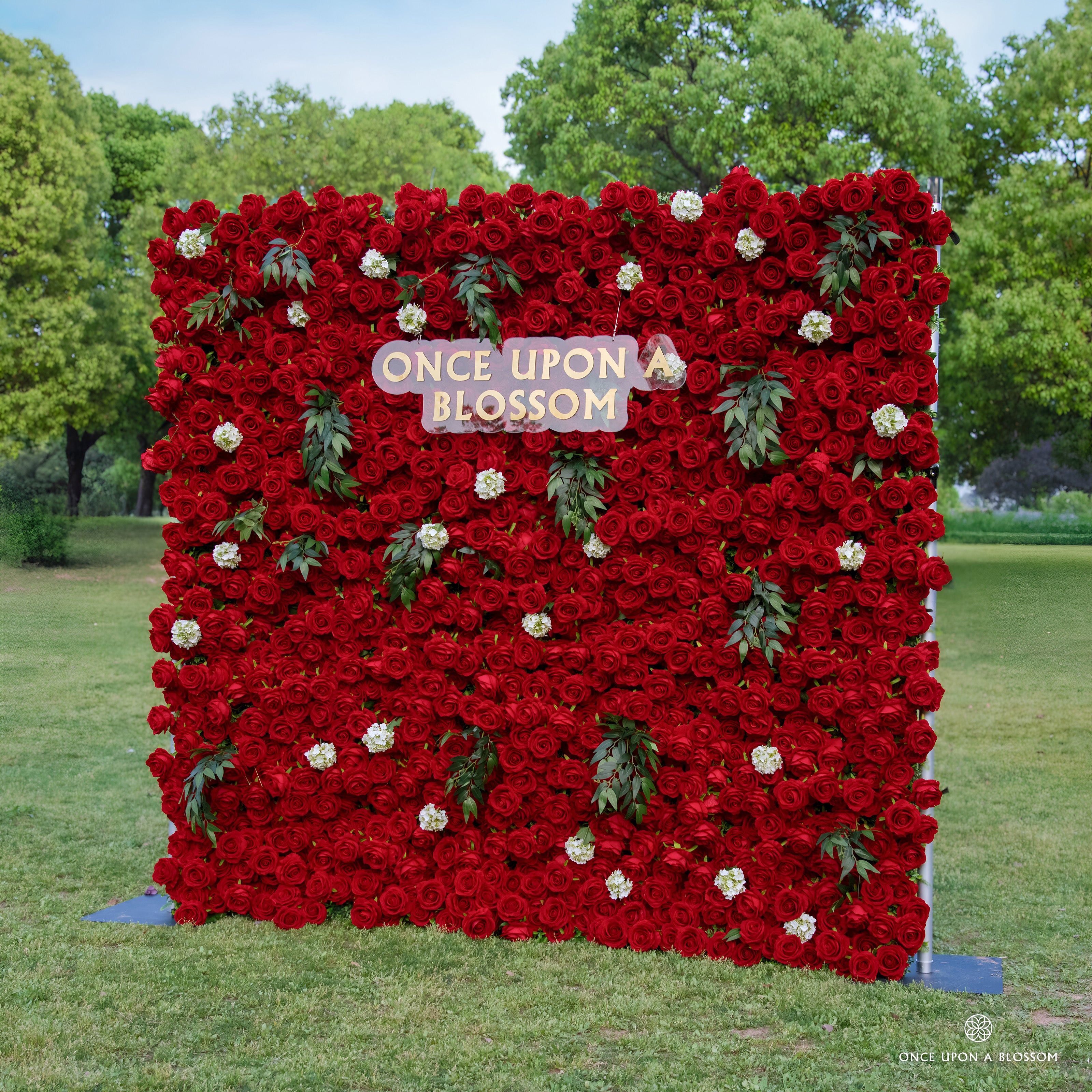 right-side view of red flower wall featuring premium red roses, from our Lost Roses.