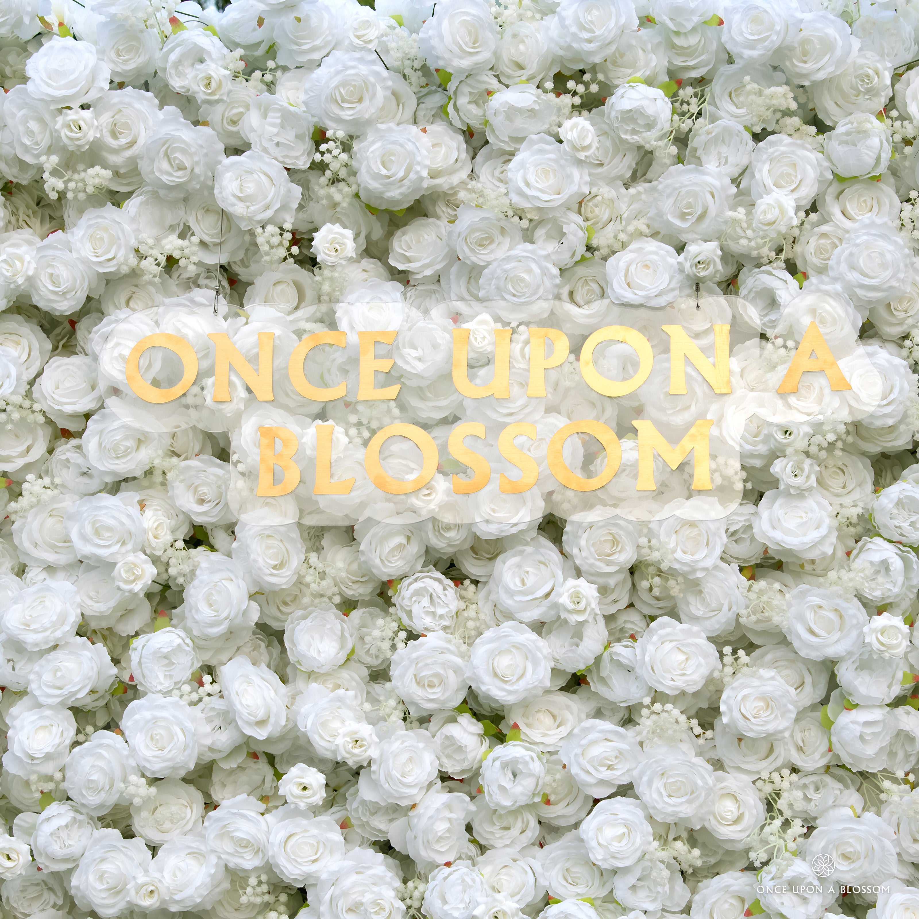 close-up of flower textures of white flower wall featuring white roses, from our Angel’s Breath